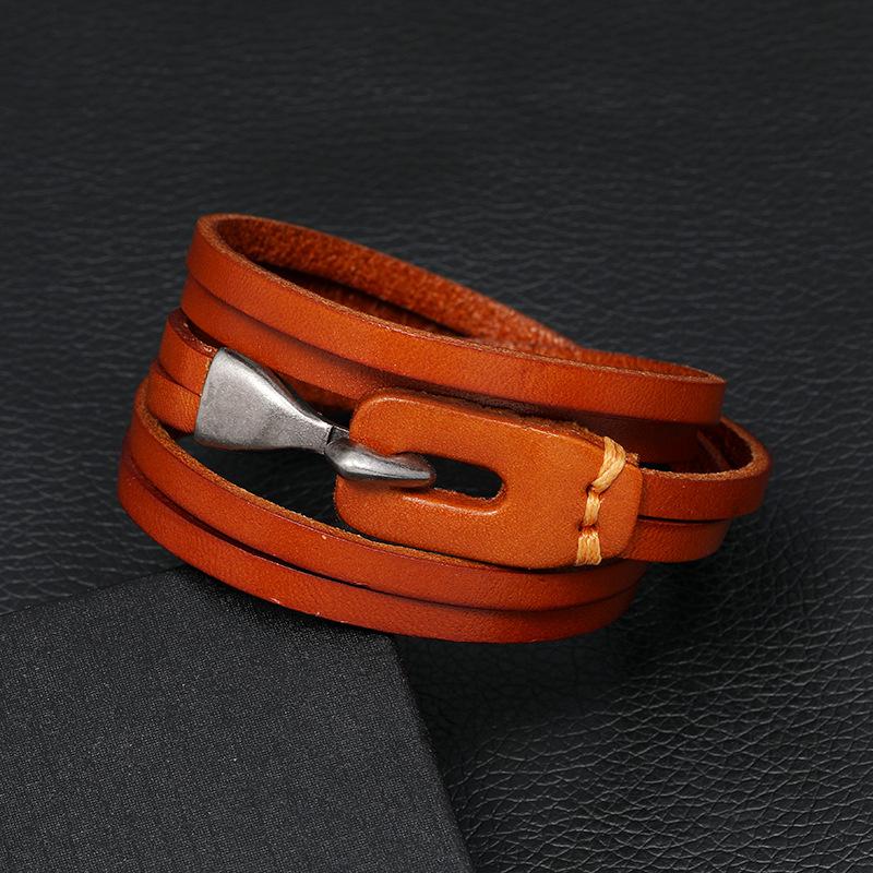 Hot Selling Retro Cowhide Multi-layer Leather Bracelets Man Simple Accessories Luxury Friendship Bracelet Homme Jewelry