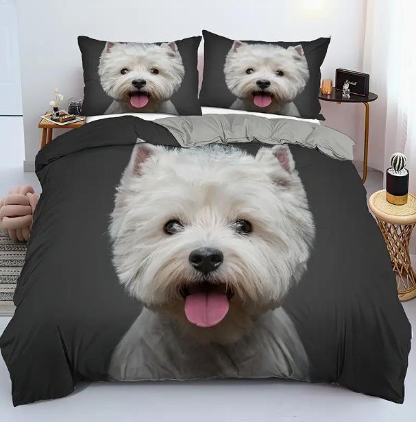 Bedding Three-Piece Set 3D Digital Printing Animal Cat And Dog Bed Sheet Quilt Cover