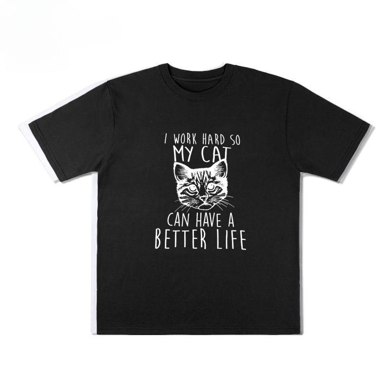 Cat I Work Hard So My Cat Can Short-sleeved T-shirt Summer Pure Cotton Half-sleeved Trendy and Niche Design