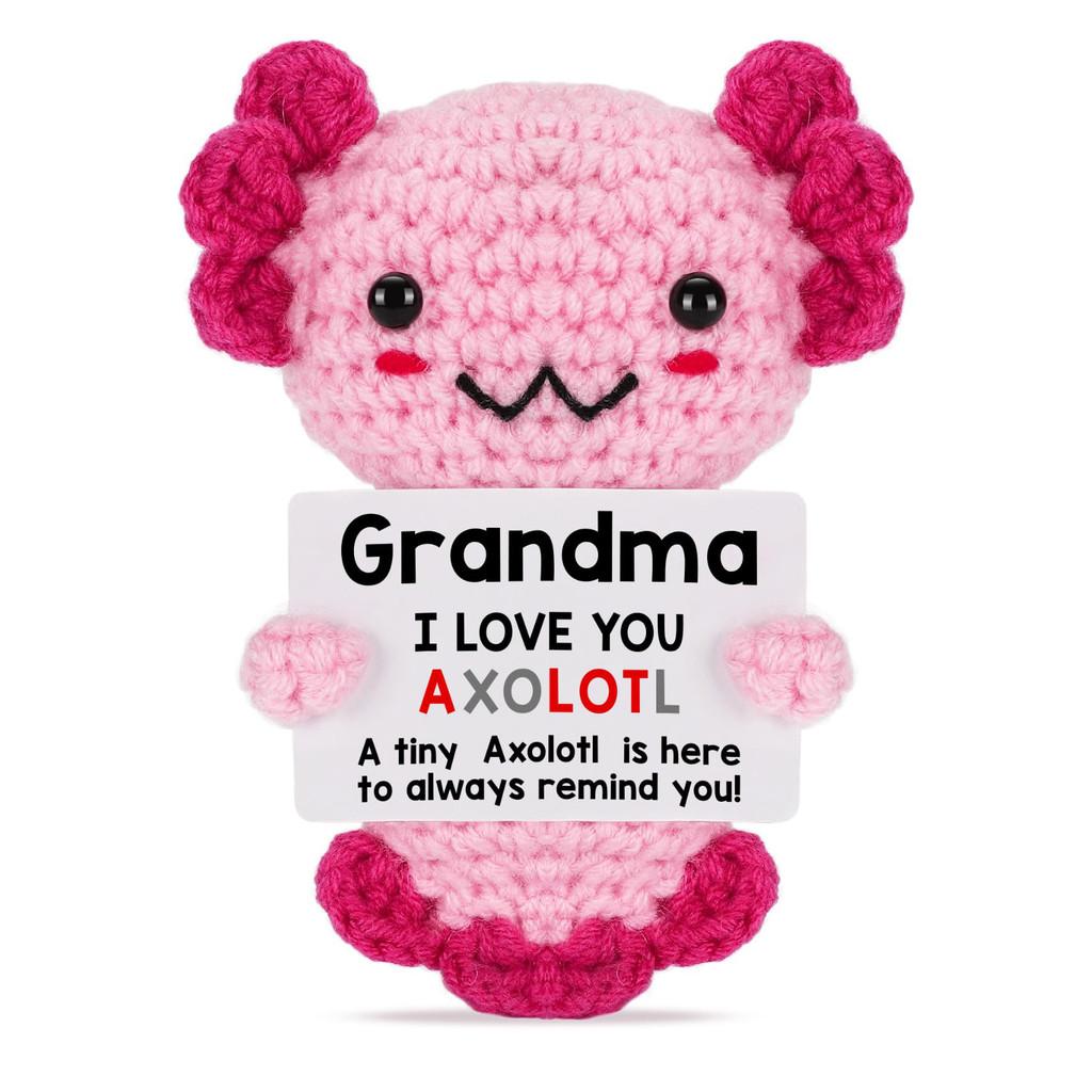 School Season Salamander Positive Crochet Animals Doll With Card Desktop Ornament Emotional Support Handmade Knitted Cheer Up Toy