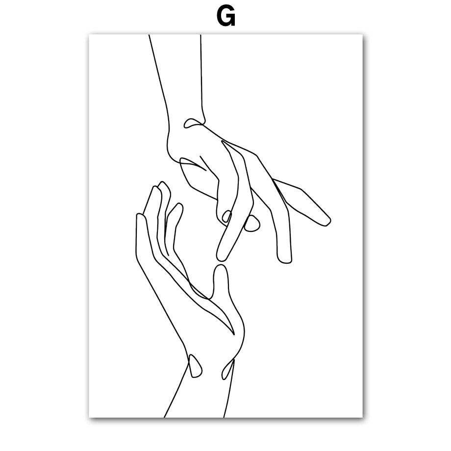 Pintura em Tela Arte de Parede Linha Corpo de Menina Preto Branco Minimalista Pôsteres e Impressões Nórdicos Imagens de Parede para Decoração de Sala de Estar