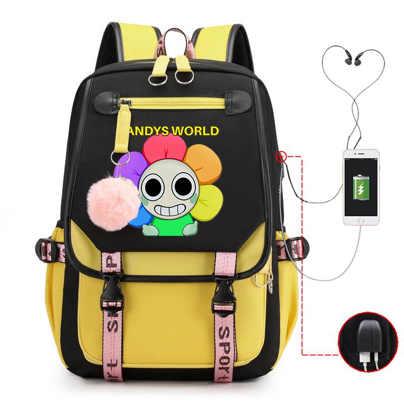 New 2025 Cartoon Game Printing Primary School Bag Large Capacity Contrasting Color Neutral USB Backpack
