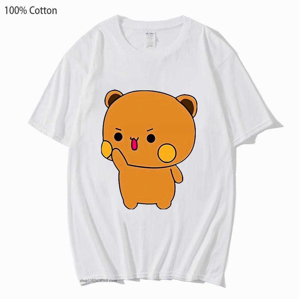Couple T-Shirts Bubu with Dudu T-Shirts Cartoon Cute Panda and Brownie Bear Tshirt Men Women Cotton Shirt Kawaii Top