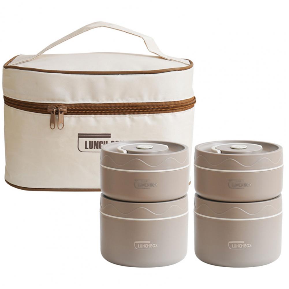 Portable 304 stainless steel insulated lunch box leakproof sealed bucket student lunch box multi layer Round bento box