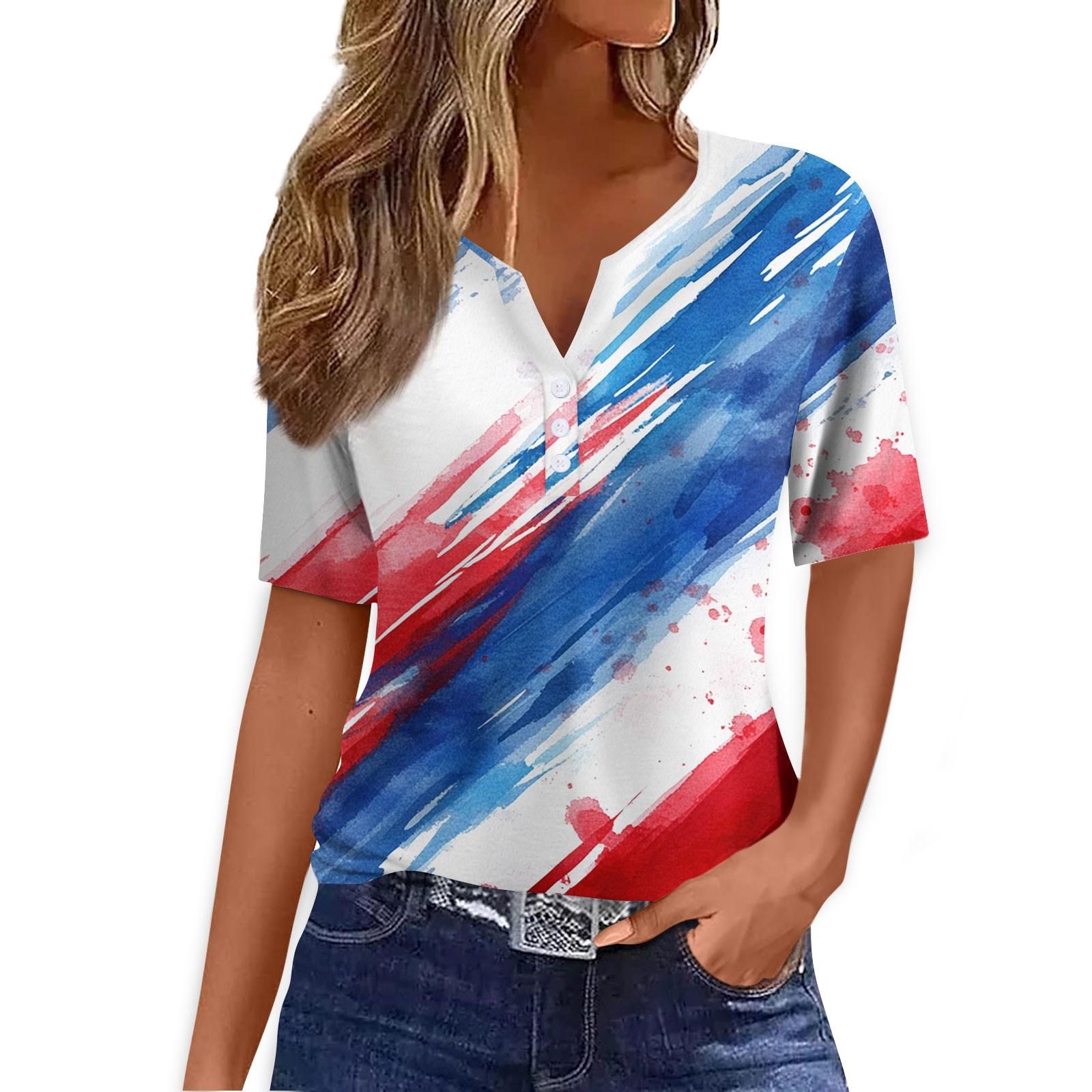 

Женская мода повседневная винтажная цветочная печать V-образный вырез короткий рукав декоративная пуговица футболка топы L