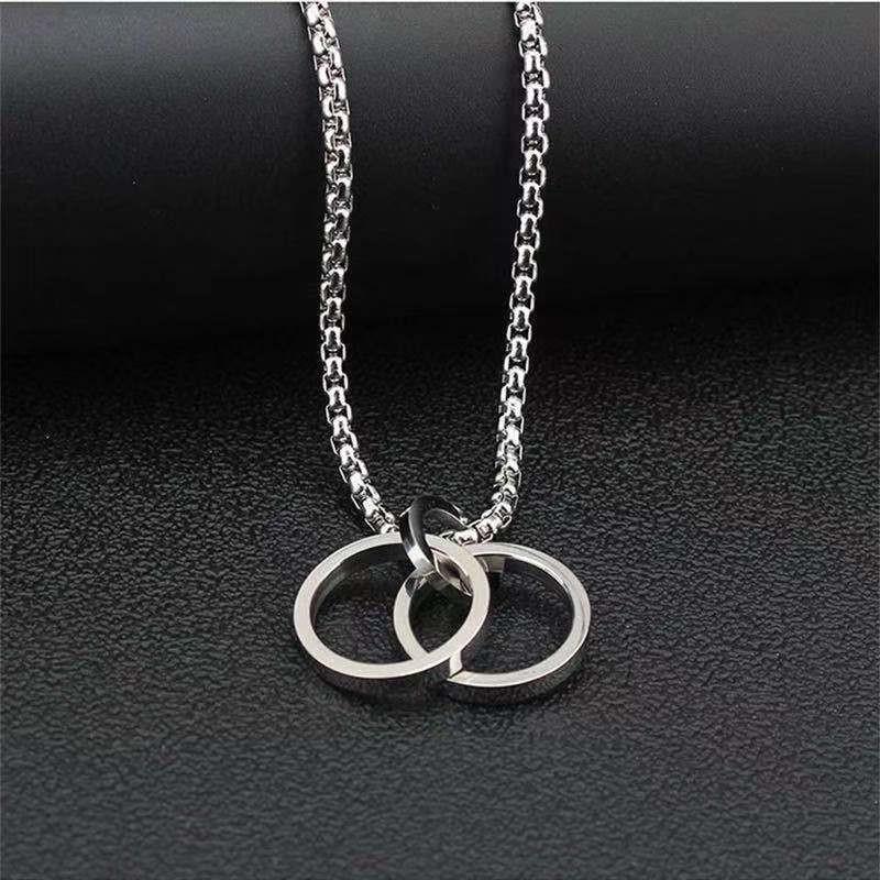 

Double-ring Pendant Hip-hop Style Men s Titanium Steel Necklace for Couples. Simple Pendant Accessory. 70CM