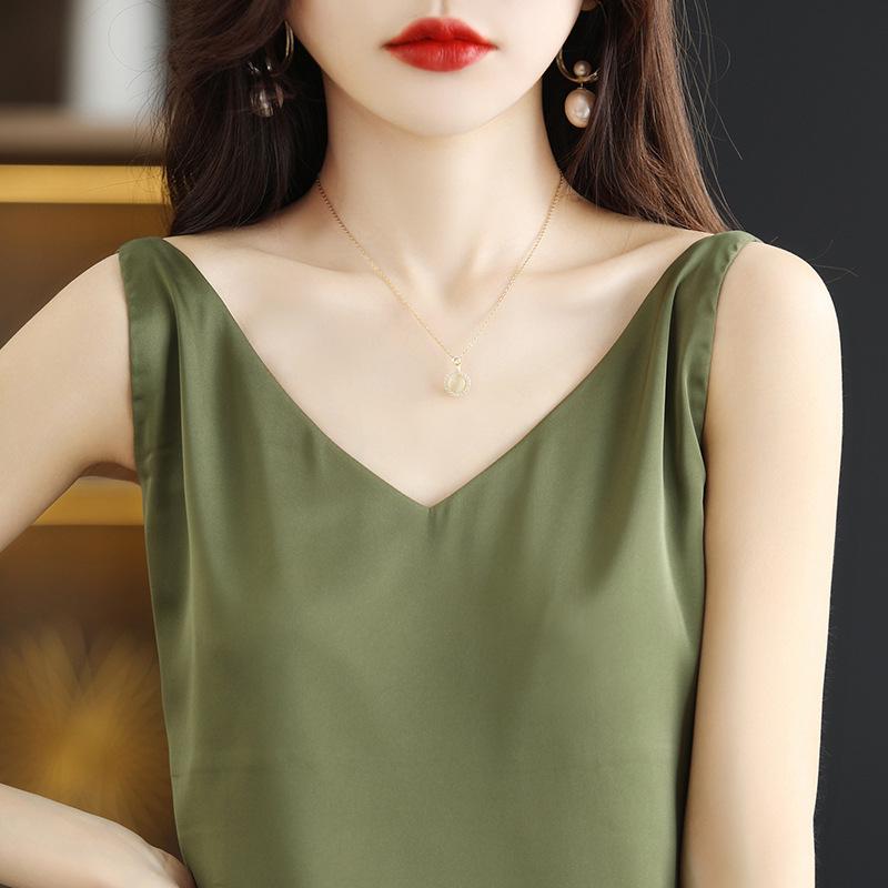 Women's Summer Silk Camisole, Satin V-Neck Top, Unique Base Layer.