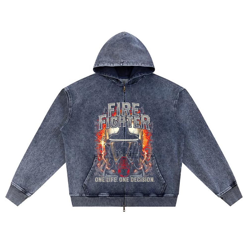 

DTG print Knitted Denim Zip-Up Hoodie Copy of FIRE FIGHTER Brother Print Zipper Hoodies XL темно-синий