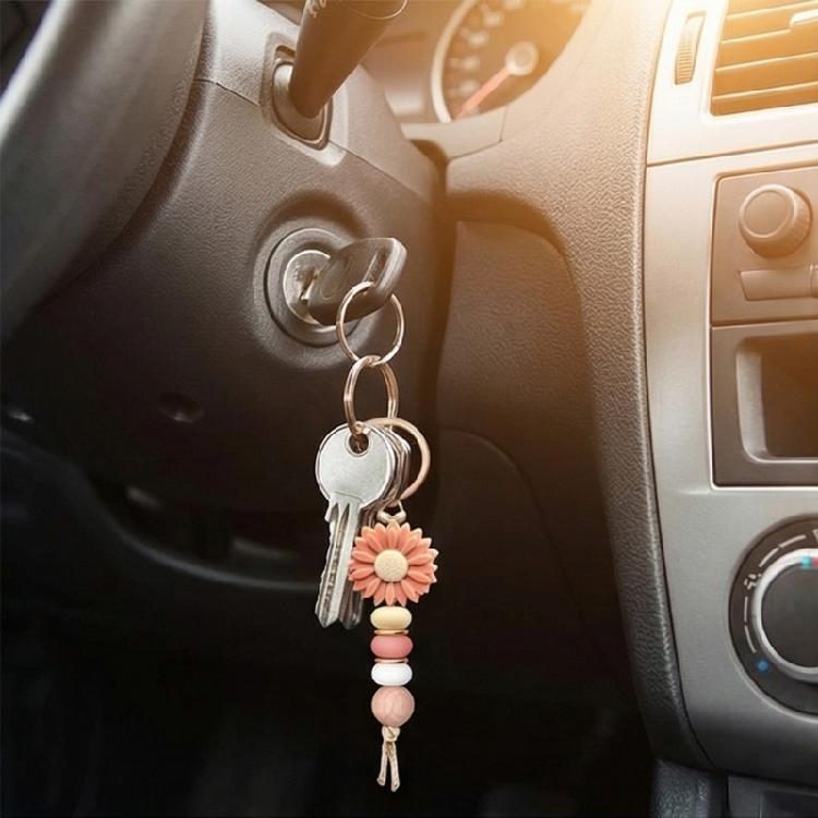 Versatile Floral Design Key Ring Soft Comfortable Touch Beaded Key Chain Silicone Construction Long Use