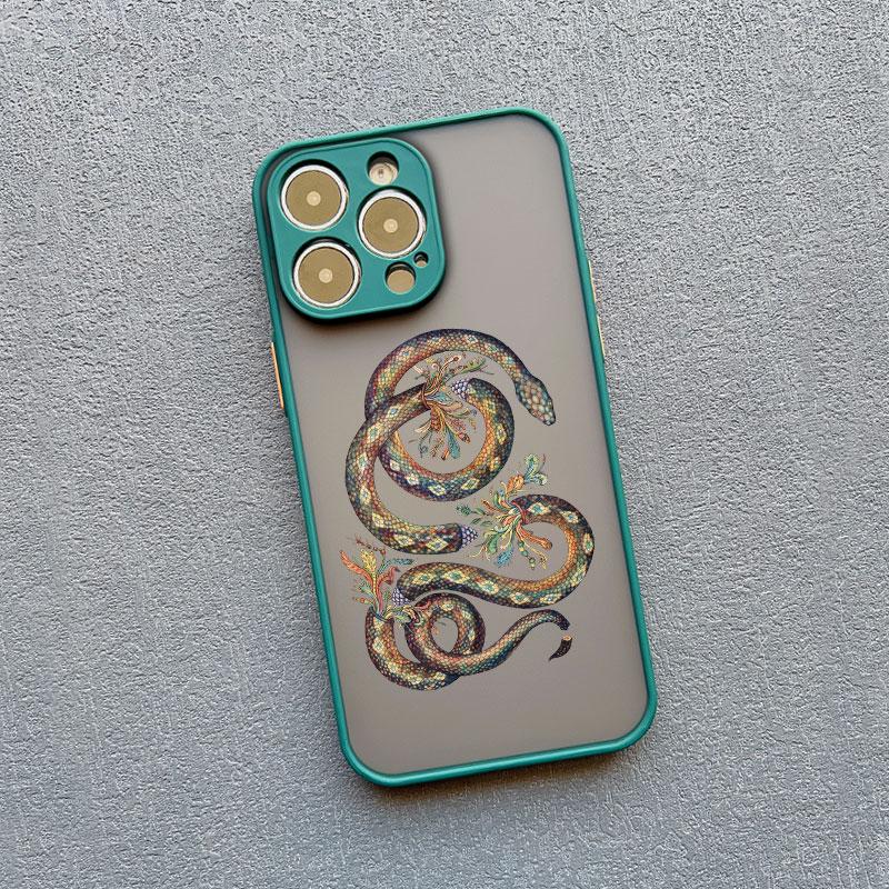 Snake Graphic Flower Phone Case For iPhone 13 Mini 12 11 Pro Max 16 15 14 Pro Max XS XR X 7 8 Plus SE2 Shockproof Matte Covers