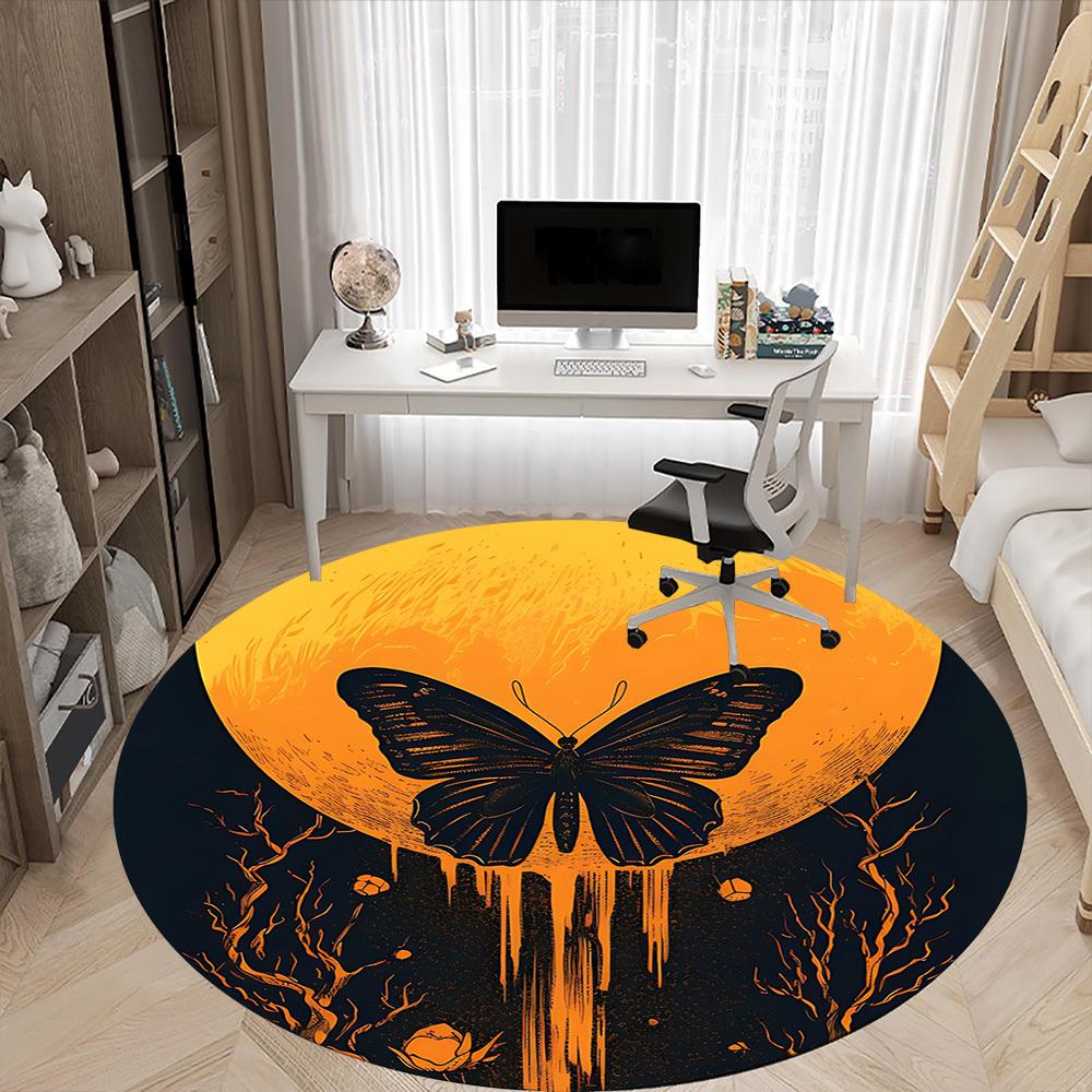 1pc Butterfly Moon Office Round Area Rug,  Mat Suitable For Office, Under Office Chairs Bedroom Living Room Home Decor, Room Deco