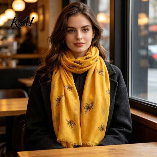 Lightweight Bee Print Scarf for Women, Cute Pattern Neck Scarf, Wrap Travel Soft Long Thin Shawl Vacation, Travel, Party Decorative All Seasons