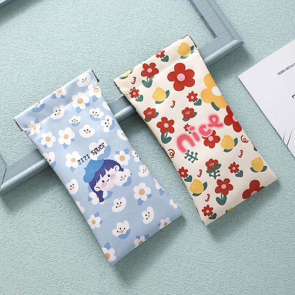 Holder Cartoon Girl Flower Cosmetic Bag Women Spring Bag Sunglasses Bag PU Leather Glasses Case