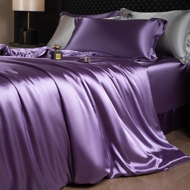 Summer Ice Silk Four-Piece Bed Hat Imitation Tencel Quilt Cover Cool Silk Bed Sheet Washed Silk Quilt Cover