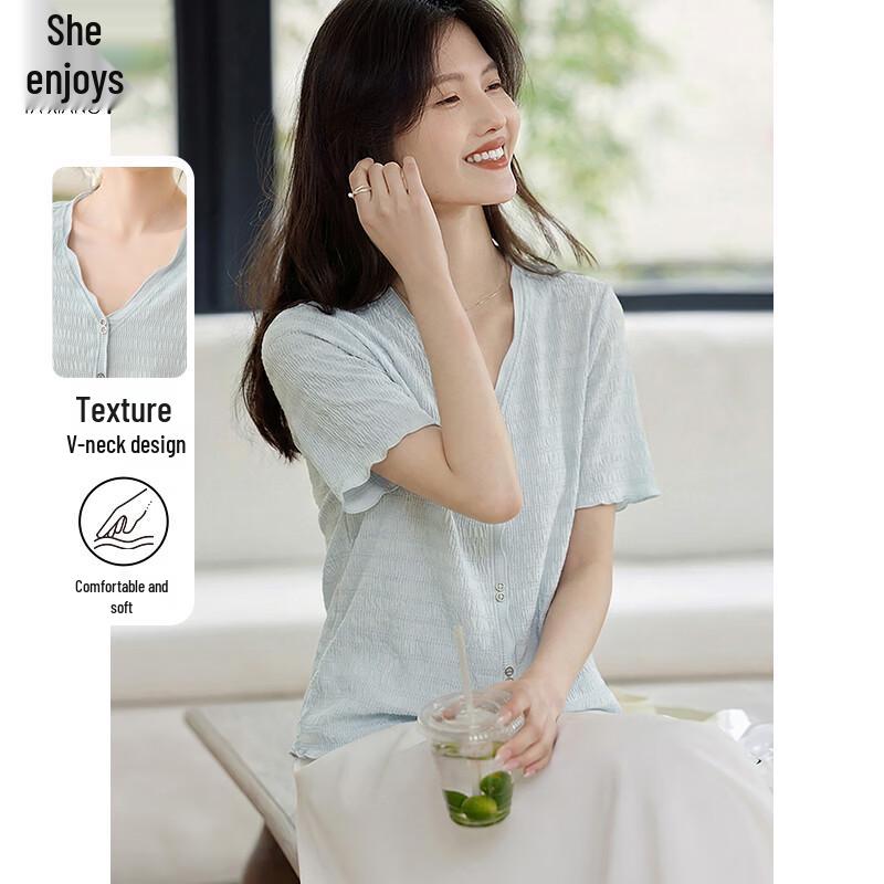 Women s Elegant V-Neck Short Sleeve T-Shirt M