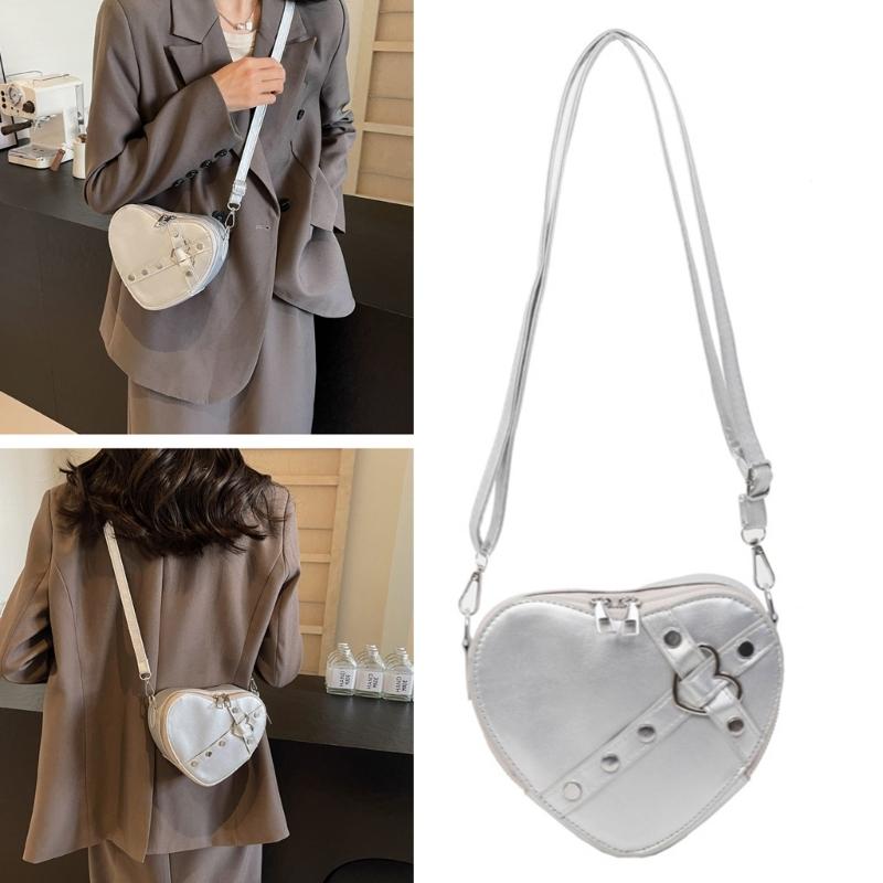 2024 Shoulder Bags Heart Shape Rivet Crossbody Bag Leather Phone Bag for Girl Women