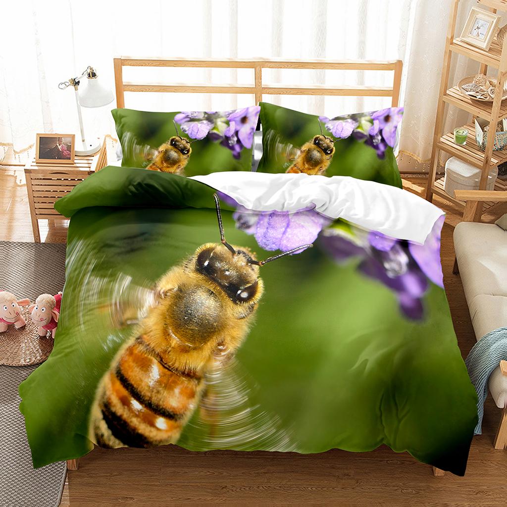 Yellow Bee Duvet Cover Collection Cartoon Wild Animals Pattern Quilt Cover With Pillowcase Lightweight Soft Gift King Queen Full Size