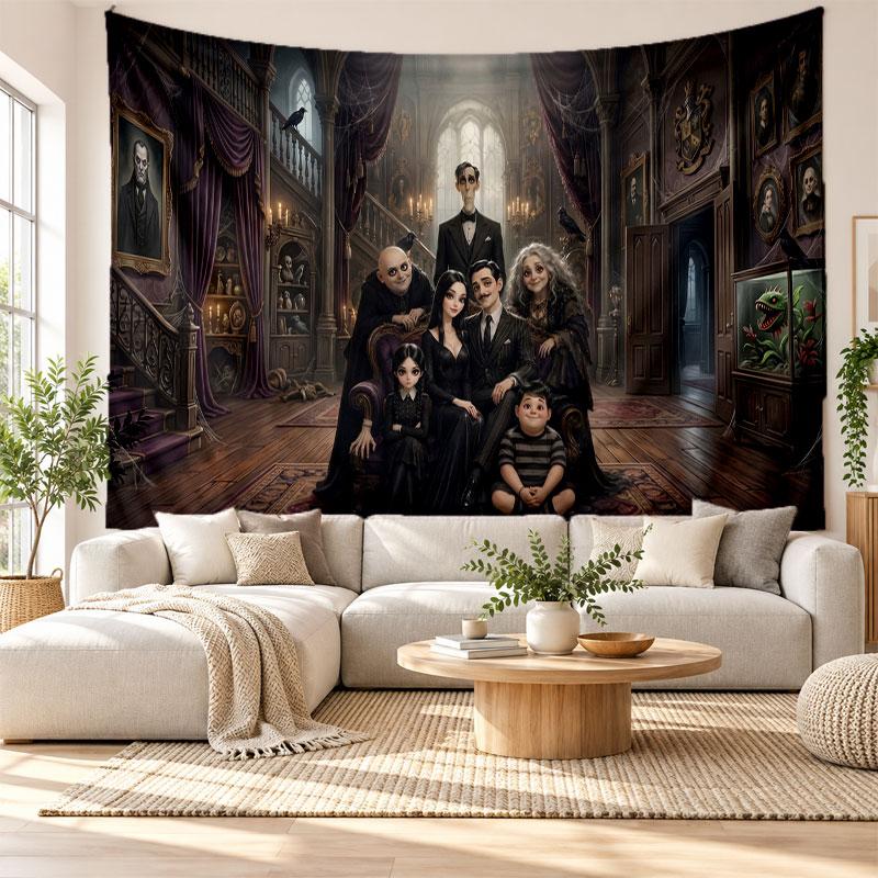 Die Addams Family Wandteppich Heimdekoration Hängendes Stoffkunst Hintergrundteppich für Schlafzimmer