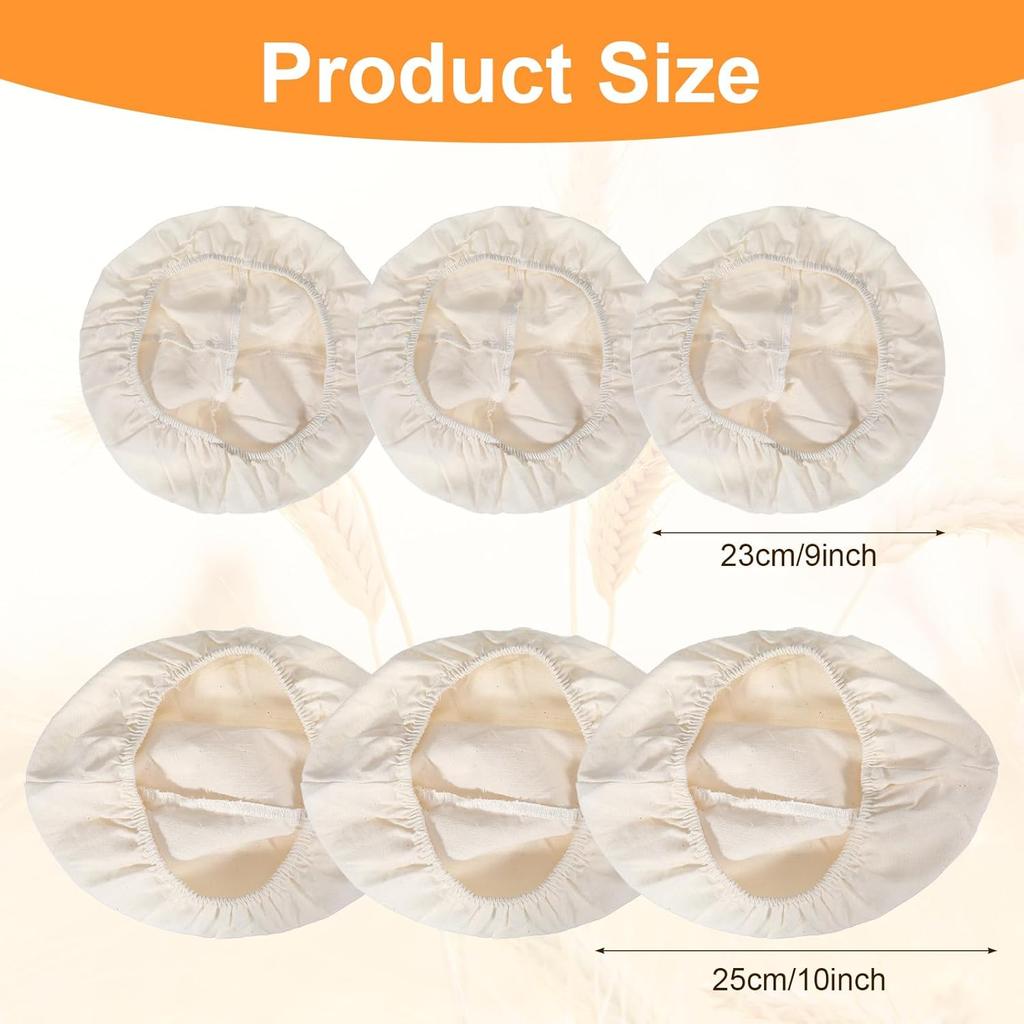 6-Piece Mini Banneton Basket Set with Bread Proofing Cover - Banneton Covers & Basket Liner for Sourdough Bread Baking Supplies - Includes 3 Oval & 3