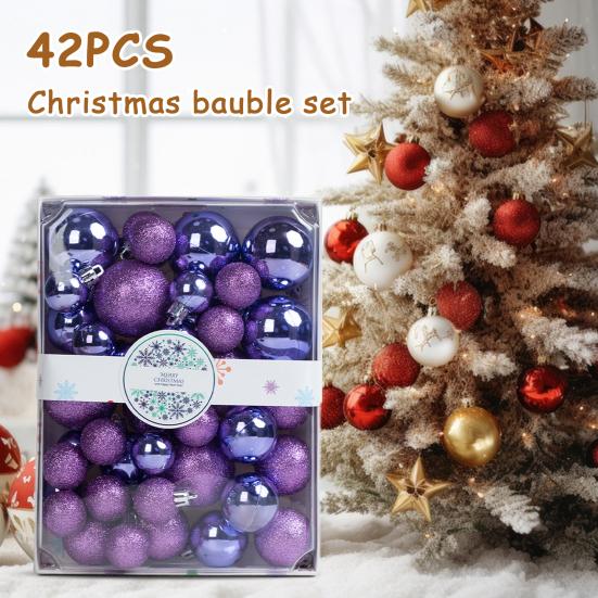 42Pcs 3/4/5cm Christmas Balls Set Glitter Surface Various Pattern Christmas Balls Shatterproof Home Reusable Ornaments