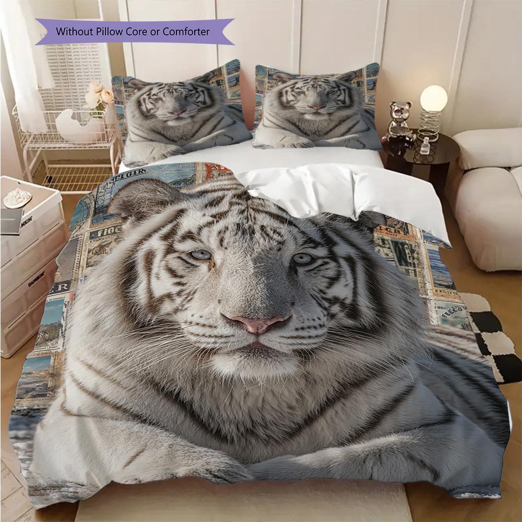 White Tiger Pattern Bedding Quilt Set Quilt Cover Pillowcase Home Decoration Birthday Gift (1 * duvet cover + 2 * pillowcase, without core)