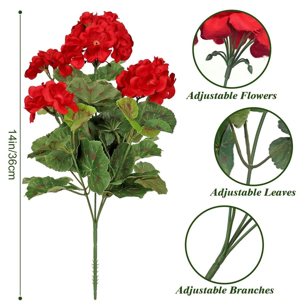 A Bouquet Artificial Geraniums Flowers Faux Silk Fake Flower for Wedding Home Garden Decor Christmas Party Table Decoration