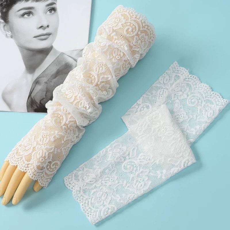 

Lace Long Sun Protection Sleeves for Women s Summer Arms Ice Silk for Driving and Cycling Sun Protection and UV Protection білий