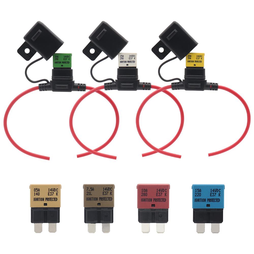Auto Resettable Circuit Fuse Breakers w/ Fuse Holder Kit For Car/RV/Boat/Marine