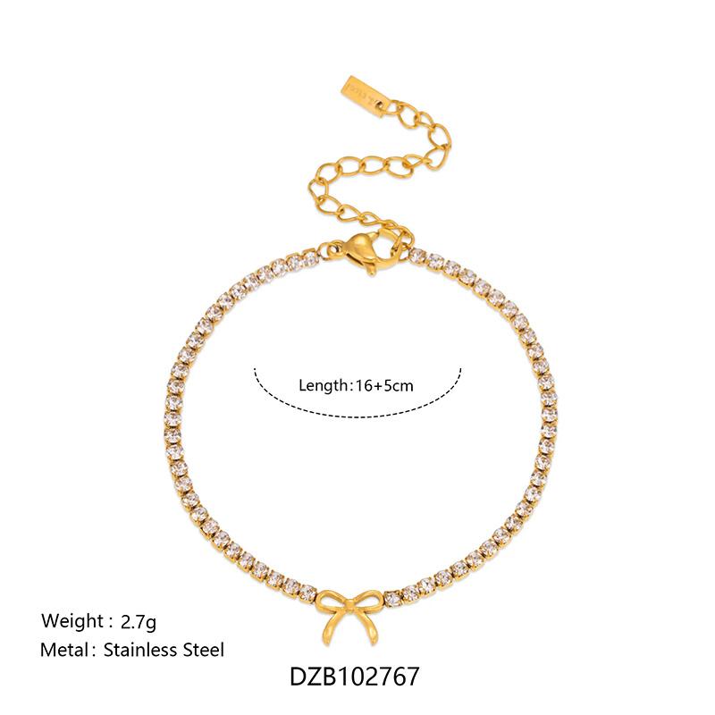 Moon bowknot leaf charm tennis chain bracelets stainless steel bracelets for women minimalist dainty stainless steel jewelry 16cm