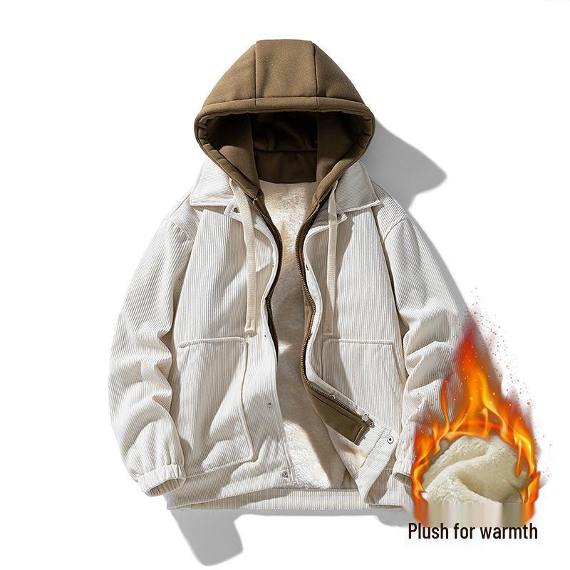 Men's Corduroy Baseball Jacket: Autumn/Winter Casual Loose Fit with Velvet, Thickened Lapel Outerwear
