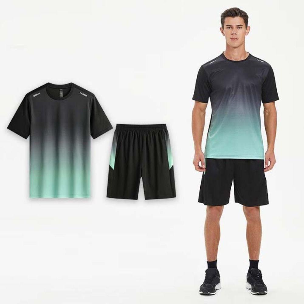 

Patchwork Summer Sport Sets Breathable Men s Quick Drying Suit Football XL зелений