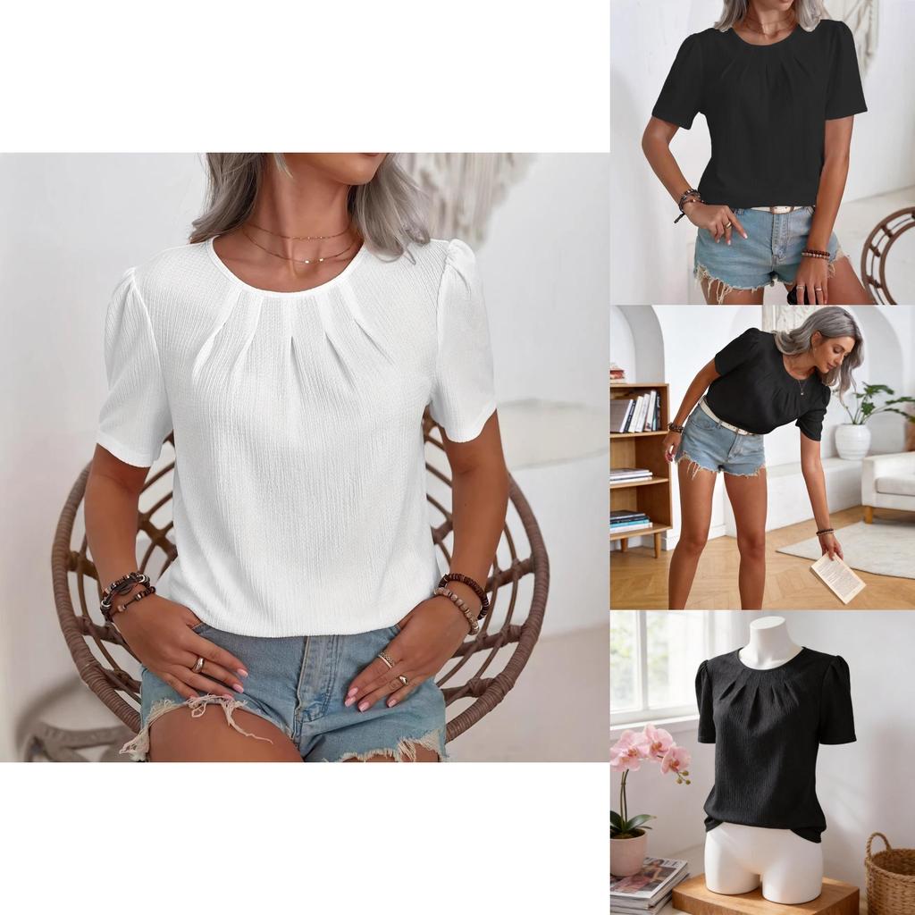 Casual Womens T Shirt With Pleated Design And Polyester Fabric For Daily Wear