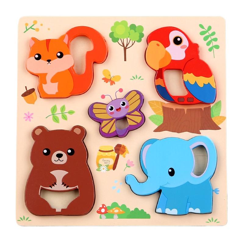 Montessori 3D Holzpuzzle Cartoon Tiere Muster Legespiel Kinder Lernspielzeug Geschenke für Kinder