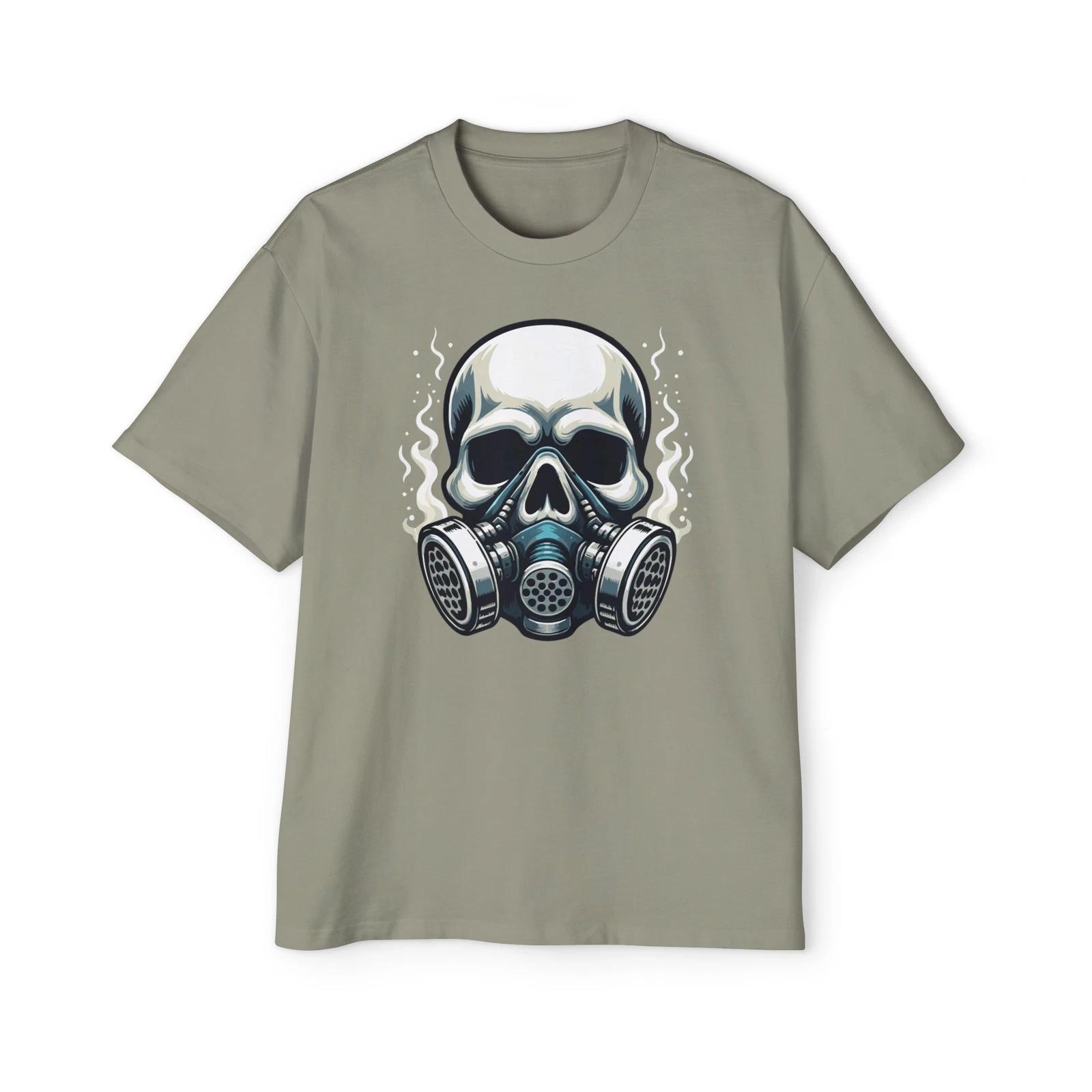 Toxic Skull with Gas Mask Tatoo Style :: High quality Men s Heavy Oversized Tee 4XL