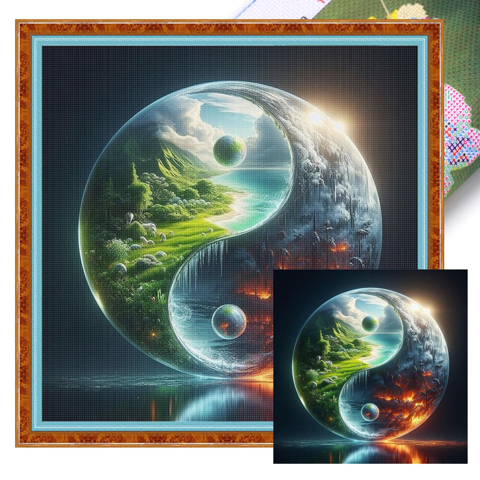 

Tai Chi Scenery Full 11CT DIY Stamped Cross Stitch Kits for Beginners Adults Home Decor Needlework Embroidery Kit 45x45cm