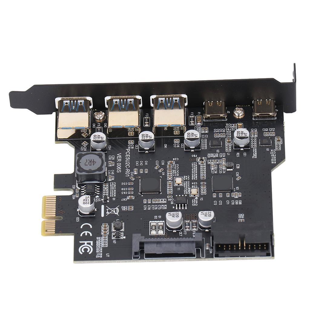 PCIe Expansion Card PCIe To USB 3.2 Card Stable 5 Port Easy Installation 2 USB Type C 20Gbps for Desktop PC for Windows