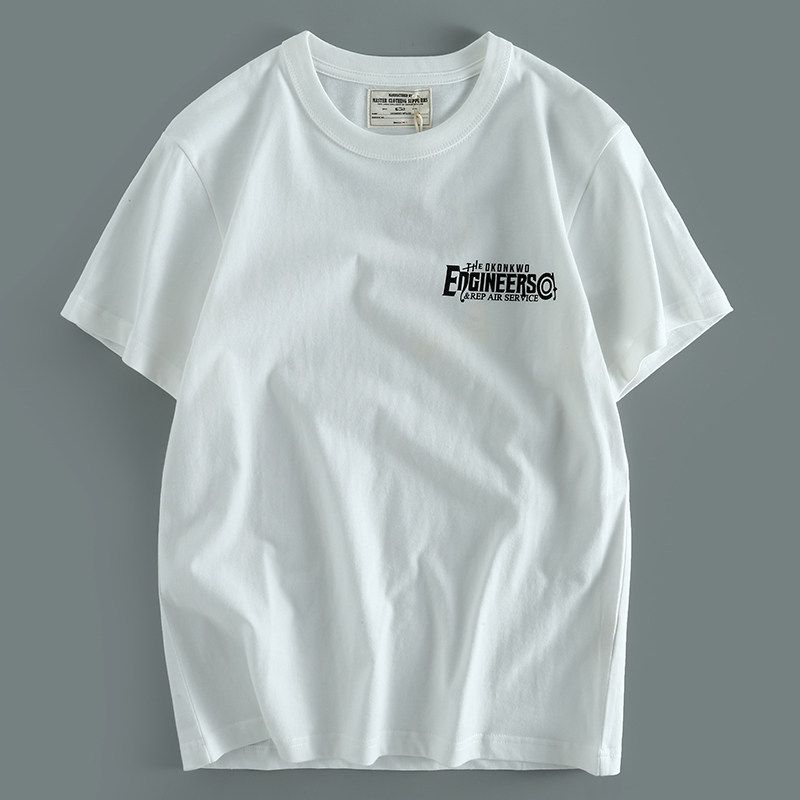 Export Label Cutting Island Cattle Goods Summer Heavy Weight Washed Cotton Print Sports Short-Sleeved T-shirt Tail Single Tail Goods T-Shirt White S