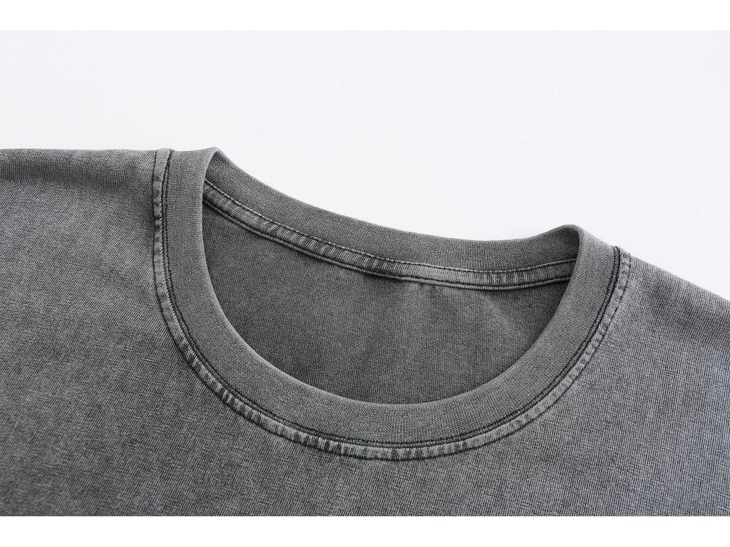 [230g Washed Oversized Distressed Drop Shoulder T-shirt] Cross-Border Trendy European & American Print.