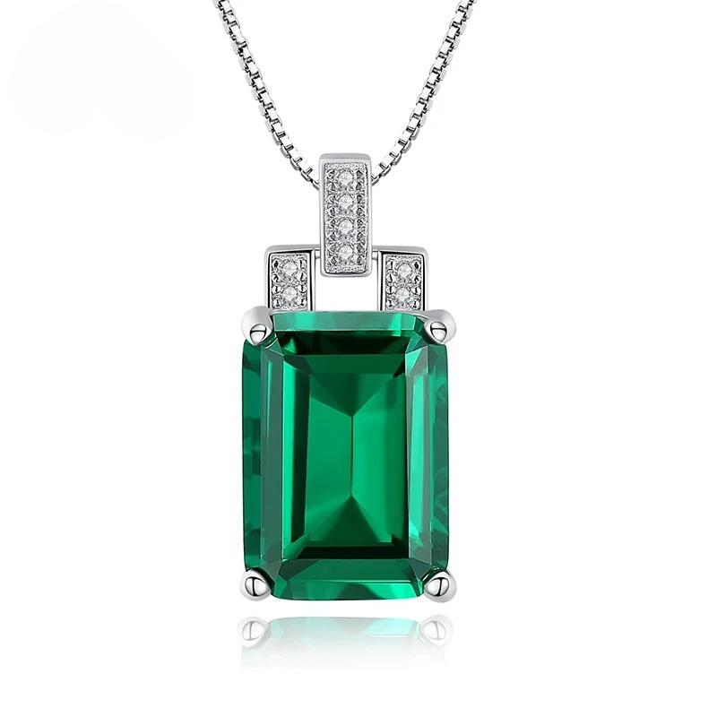 925 Sterling Silver Pendant Necklace for Women Fashion Luxury Emerald Cut Green Cubic Zirconia Party Wedding Fine Jewelry Gift