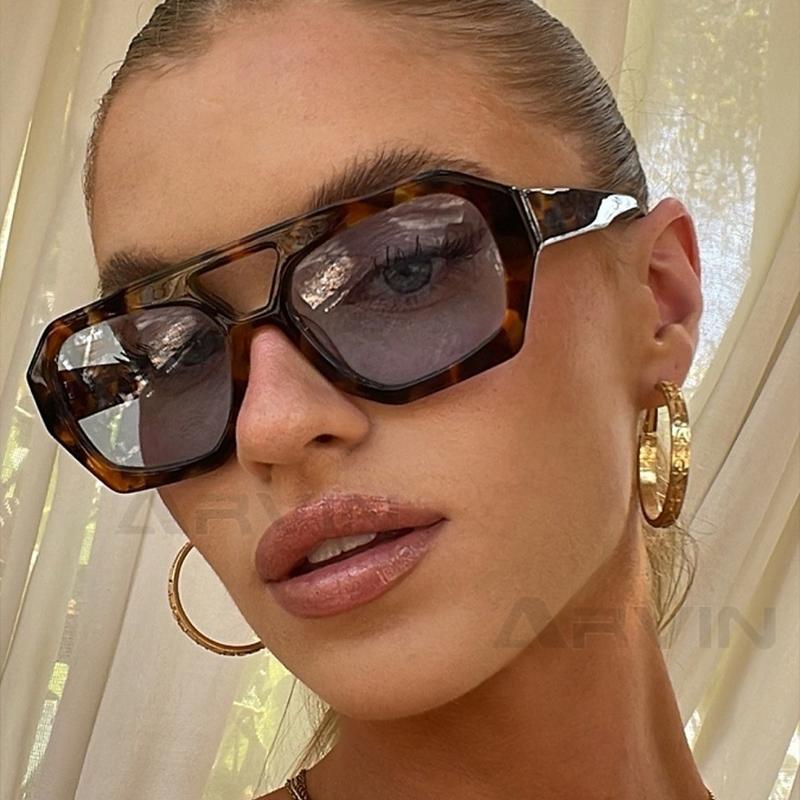 Classic Rectangular Sun Glasses Glasses for Ladies Men Thick Spectacle Frame Frame Double Bridges Eyewear Female Trendy Chic Polygon Sun Eyeglasses