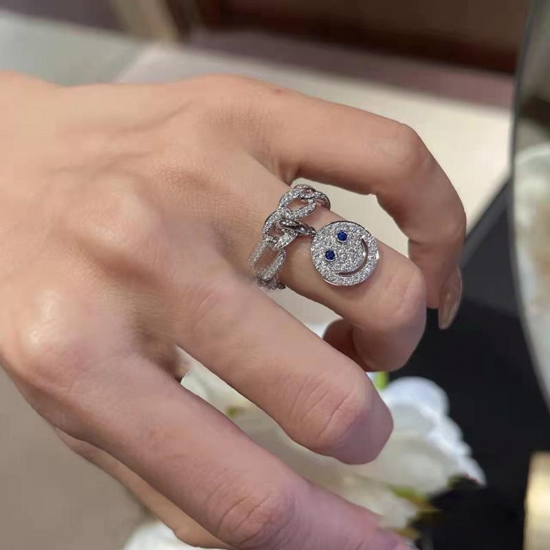 Korean High-End Diamond Smiley Face Open Ring Adjustable