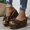 Stylish Comfortable Leopard Print Wedge Sandals - Women's Slip-On Platform Heels with Bowknot