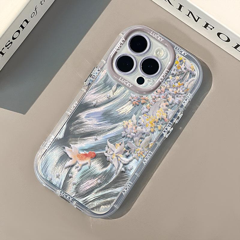 

Креативный персонализированный чехол для телефона с золотой рыбкой для Apple 16promax для IPhone15plus Feather Cream 14/13 For Apple 16PROMAX