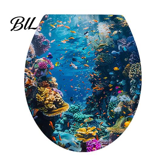 Peelable Toilet Lid Decorations Sea World Sticker, Easy Peel & Stick Seat Bathroom Remodeling Supplies Decal, Ocean Landscape Wall Stickers