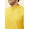 Manyavar Men's Blended Cotton Embroidered Full Sleeves Casual,Traditional Kurta & Payjama Set (Mustard, L)