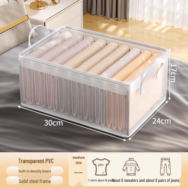 Clear PVC Clothing Organizer: Wardrobe Storage Box for Clothes, Pants, Lingerie, Underwear, and Socks.