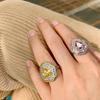New Pink Ring With Micro Inlaid Pear Shaped Colored Jewelry Retro Exaggerated Zircon Female