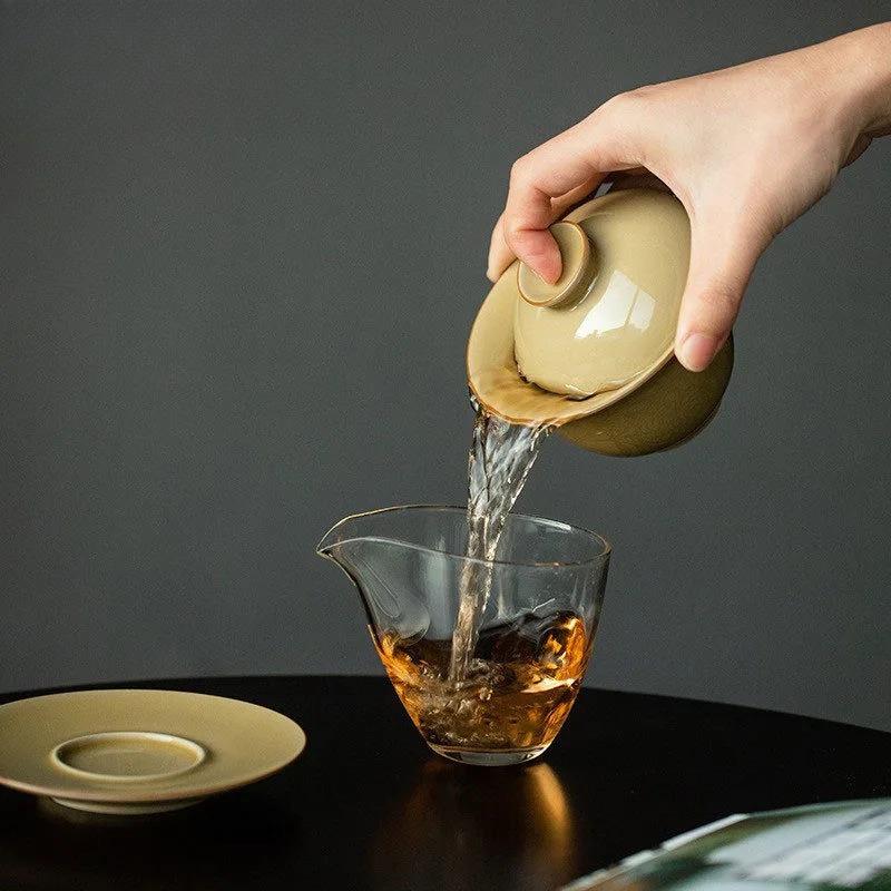 150ml Ding Kiln Yellow Folded Branch Handmade Relief Gaiwan Handmade Tea Tureen Bowl With Lid Kit Maker Cover Bowl Tea