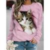 Curious Cat Print Autumn and Winter European and American New Women's Round Neck Long Sleeved Shirt