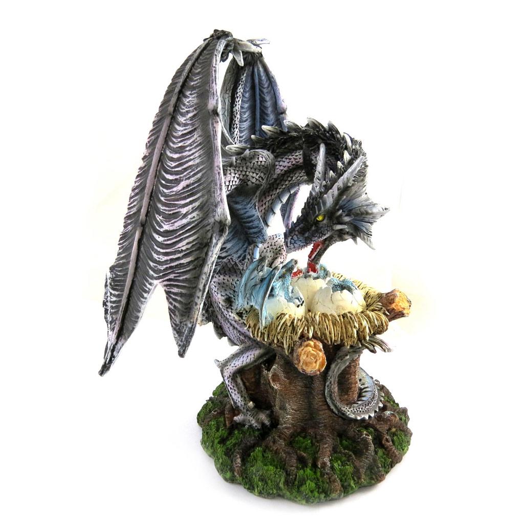 Les Trésors De Lily [L8838] - Figurine 'Mystical Dragon and Its Little Ones' Grey-blue - Height 38 Cm